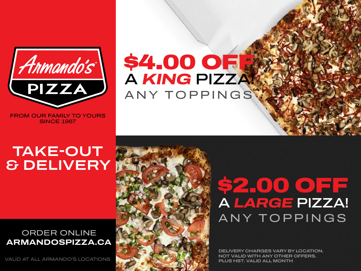 September 2022 Specials - $4 off a king pizza, $2 off a large pizza