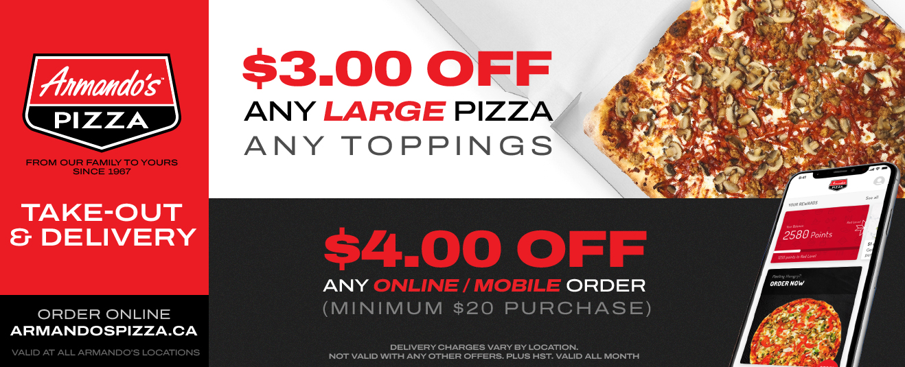 June 2023 Promos: $3 off any large pizza, any toppings. $4 off any online/mobile order - minimum $20 purchase