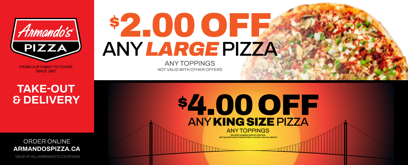 November 2023: $2 off any large pizza any toppings, $4 any king size pizza when you spend $40 or more, any toppings.