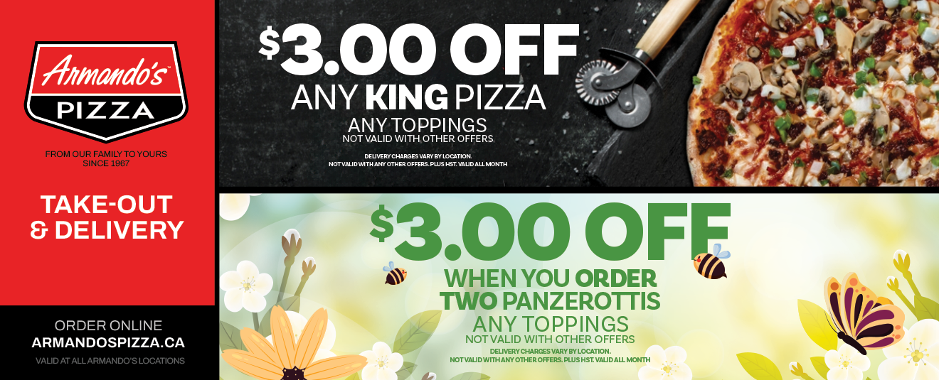 March 2024 Promos - $3 off any king pizza, $3 off when you order 2 panerottis